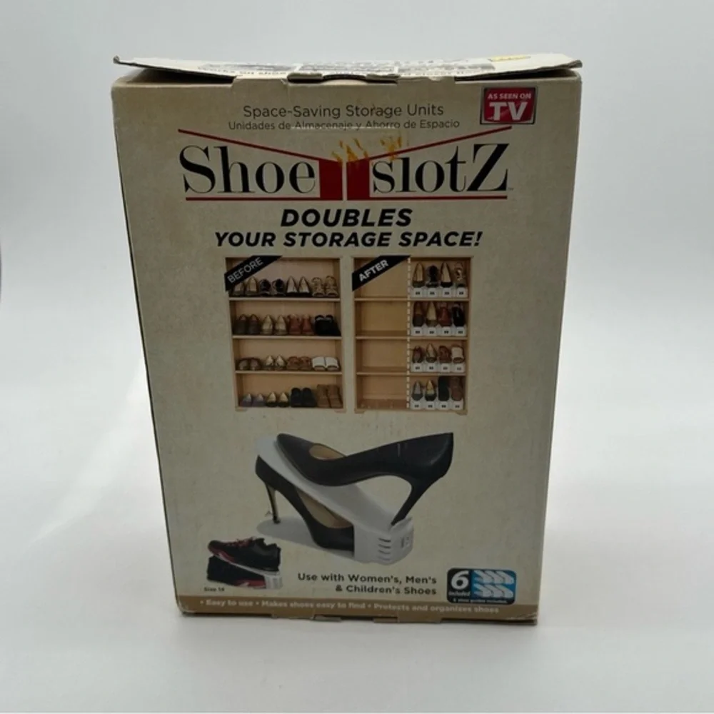SHOE SLOTZ 6pc White Space Saver Shoe Storage, Doubles Your Storage Space!! NEW!
